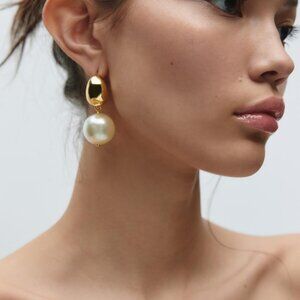 ZARA PEARL BEAD HOOP EARRINGS